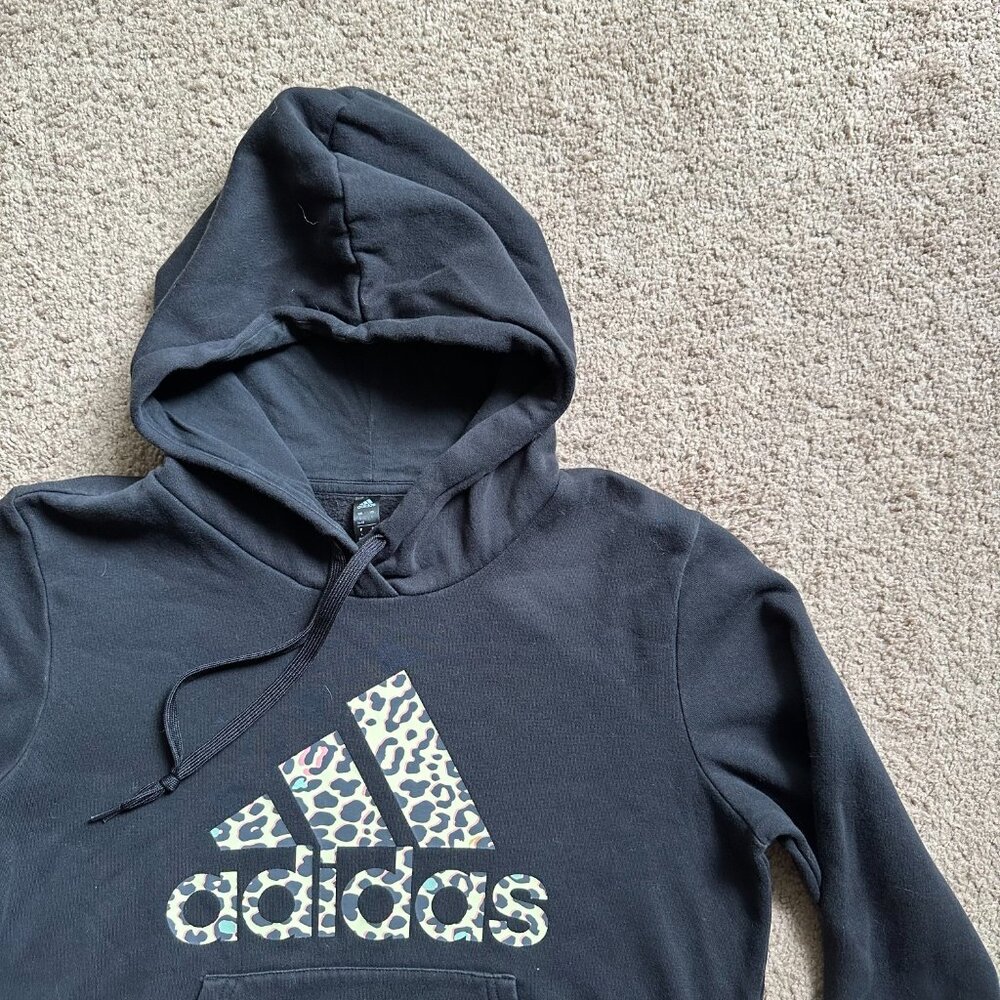 Adidas Sweatshirt Girls Large Pullover Hoodie Black Long Sleeve Pockets - Picture 4 of 11